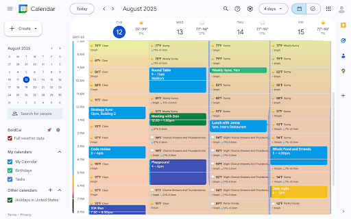 BoldCal: Weather in Google Calendar screenshot