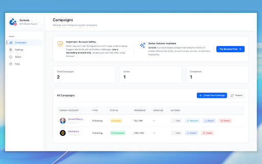 IG Follower Export Tool – Unlimited Free Exports by Scravio screenshot