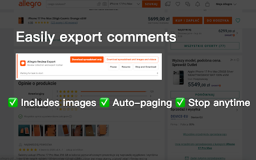 Allegro Review Export screenshot