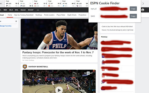 ESPN Cookie Finder screenshot