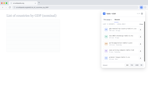 HTML Table to CSV — Export Web Tables in One Click screenshot