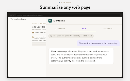 Mentorina: AI Video, PDF & Page Summarizer screenshot