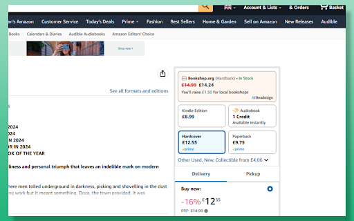Readmigo: See Bookshop.org prices on Amazon screenshot