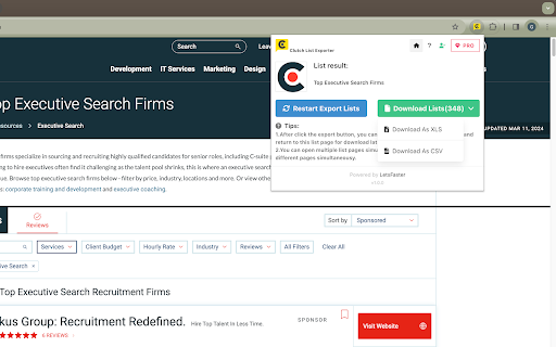 Clutch List Exporter screenshot