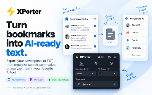 XPorter — Free X/Twitter Export: Posts, Followers · CSV/JSON/XLSX screenshot