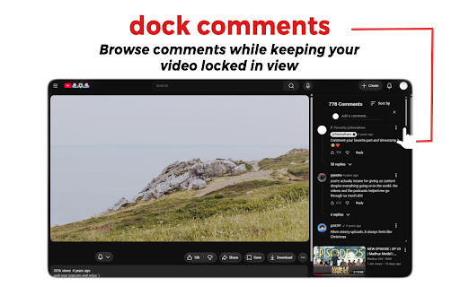 YouTube Control — Dock Comments to Sidebar, Split Player & Theater Max screenshot