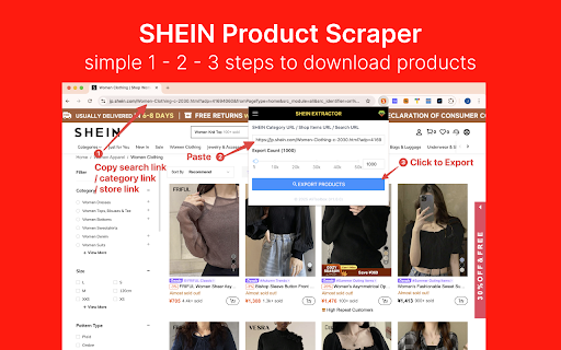 SHEIN Extractor - Export SHEIN Products to CSV/Excel/JSON screenshot