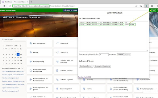 DevTools for D365F&O screenshot