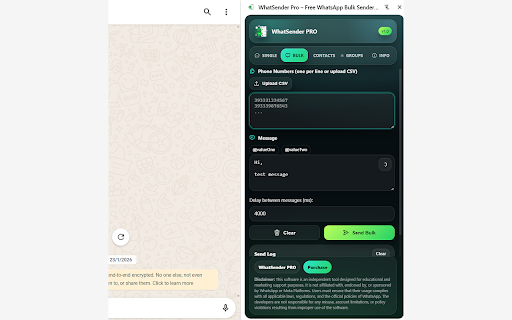 WhatSender – Free WhatsApp Bulk Sender Software screenshot
