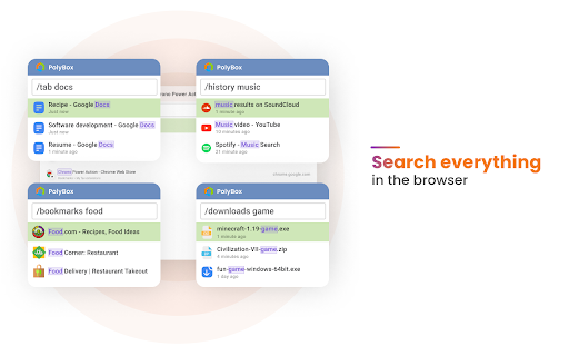 PolyBox - ChatGPT launcher and prompts, search tabs, bookmarks, history screenshot