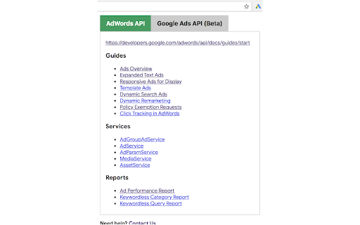 Google Ads API Web Navi screenshot