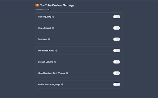 YouTube Custom Settings screenshot