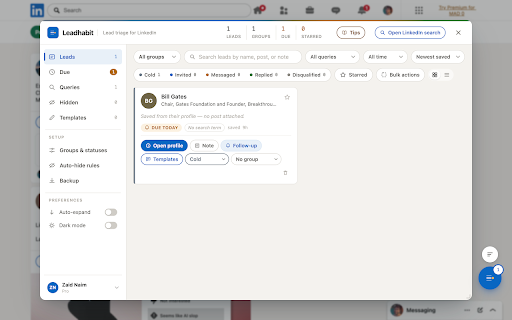 Leadhabit — LinkedIn Lead Tracker & Follow-Ups screenshot