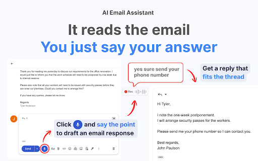 AI Email Response Generator & Dictation for Gmail - Speak2mail screenshot