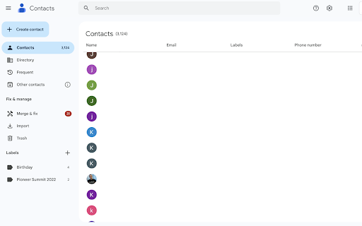 Contacts screenshot
