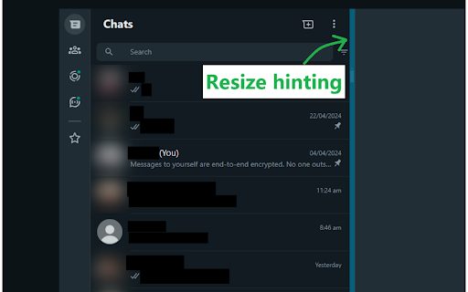 WhatsApp Web Chat List Resizer screenshot