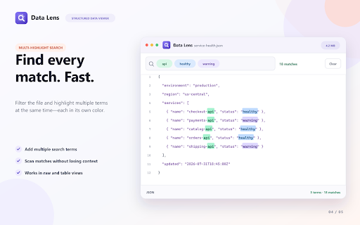 Data Lens - XML, JSON, YAML & CSV Viewer screenshot