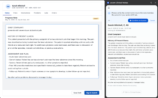 Zoom Clinical Notes screenshot