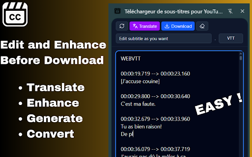 Subtitle Downloader: YouTube Netflix Disney+ Max Apple TV & Any Site screenshot
