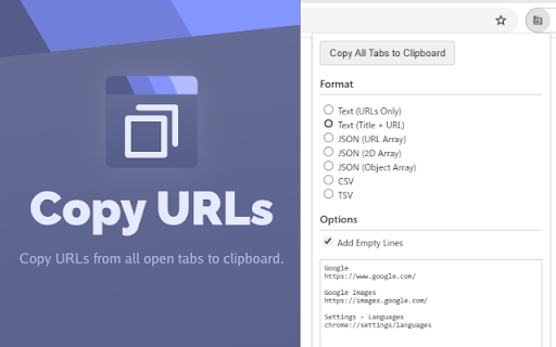 Copy URLs screenshot