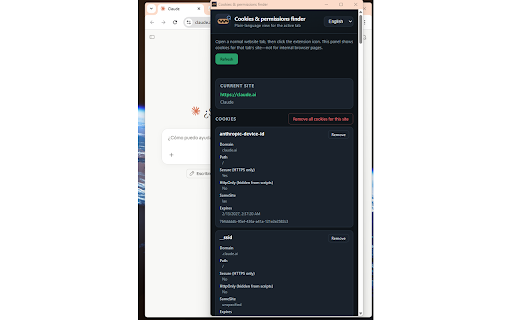 Cookies & permissions finder screenshot