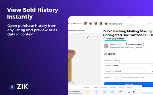 eBay Sold History Button - See Item Purchase History screenshot