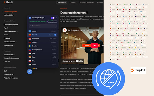 Replit: interface translator — English and 133 languages screenshot