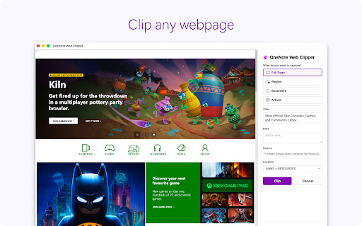 OneNote Web Clipper screenshot