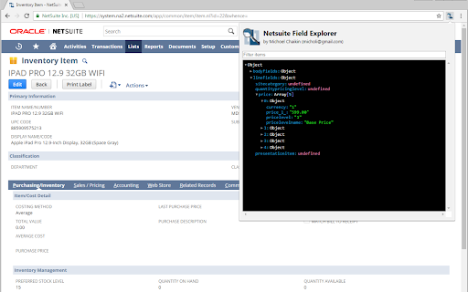 NetSuite Field Explorer screenshot