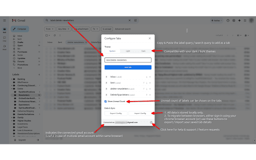 Gmail Labels and Search Queries as Tabs screenshot