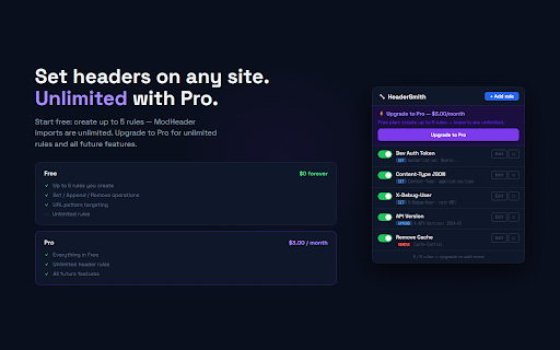 Modify Headers — HeaderSmith (MV3 ModHeader alternative) screenshot