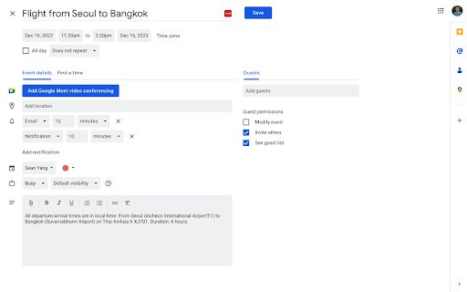 Text to Google Calendar screenshot
