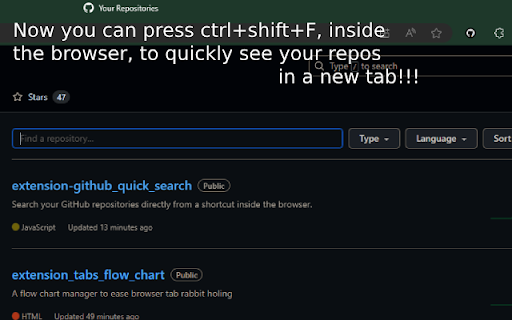 GitHub Quick Repo Search screenshot