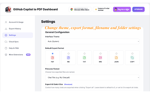 GitHub Copilot to PDF: Export GitHub Copilot Chats to PDF, Markdown, JSON screenshot