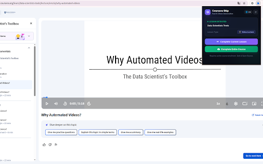 Coursera Skip Video & Reading screenshot