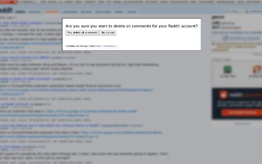 Bulk Delete Reddit Posts & Comments History Extension screenshot