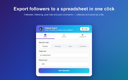 Follower Export – Following, Likes & Comments to CSV, Excel screenshot