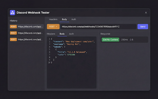 Discord Webhook Tester - Send & Debug Bot Messages Easily screenshot