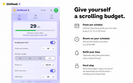 UnHook X — Clean Twitter & Post Limit screenshot