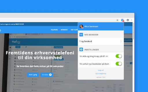Myfone Chrome udvidelse screenshot