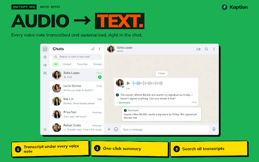 Audio to Text + Translation in WhatsApp Web using ChatGPT screenshot