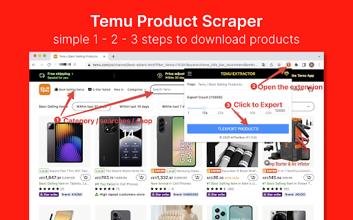 Temu Extractor - Export Temu Products to CSV/Excel screenshot