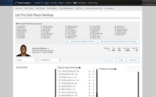 Pre-Draft Rankings for Yahoo Fantasy Sports screenshot
