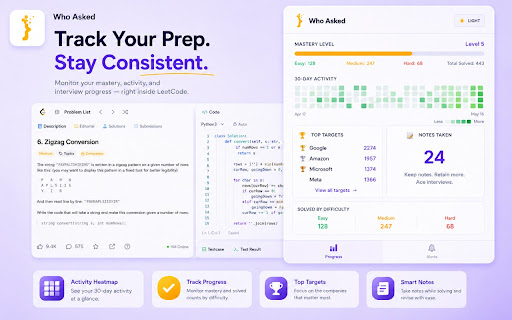 WHO ASKED — LeetCode Company Tags & Interview Prep screenshot