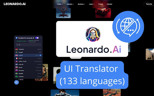 Leonardo AI: interface translator — English and 133 languages screenshot