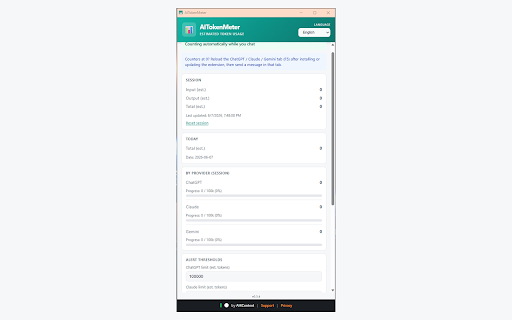 AITokenMeter — estimated AI token usage & alerts screenshot