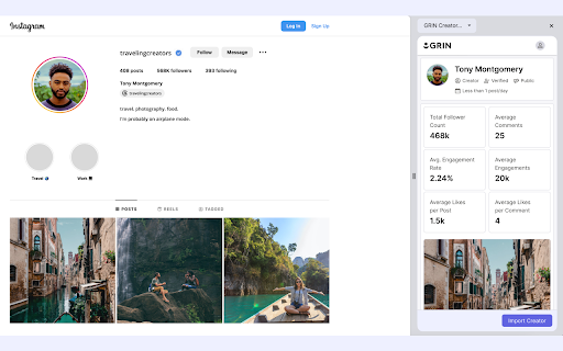 GRIN Creator Discovery Web Extension screenshot