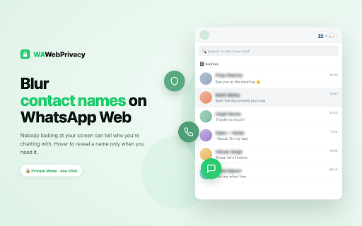 WA Web Privacy - Blur Names, Photos & Chats screenshot