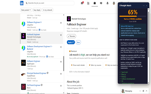 CVInsight - Job Match Score screenshot