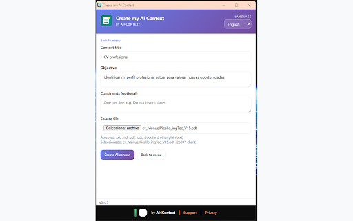 Create my AI Context screenshot